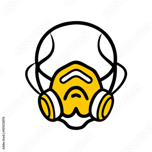 Graphic illustration of a respiratory mask with yellow accents  