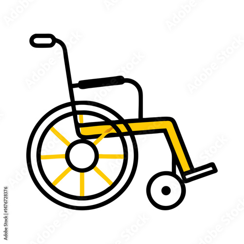 Wheelchair illustration in simple line art style with yellow accents  