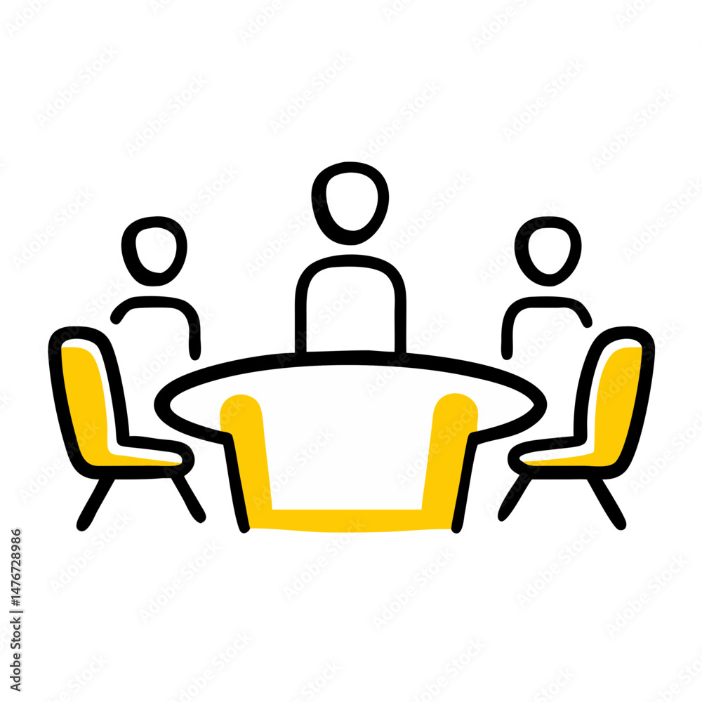 Fototapeta premium Outline of meeting room with four people around a round table 
