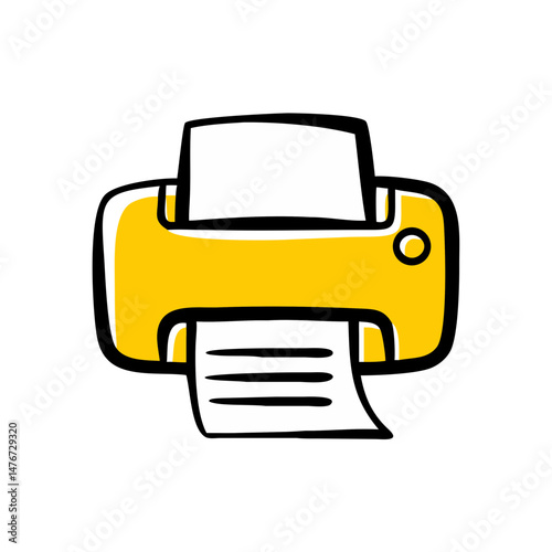 Yellow printer with paper being printed in a simple design  