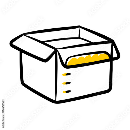 Cartoon storage box with yellow contents in simple outline design  