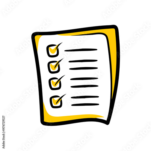 Hand-drawn checklist with yellow highlights on a white background
