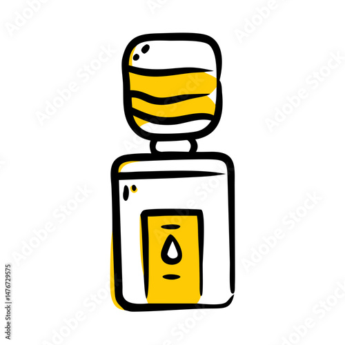 Hand-drawn water cooler with yellow accents and simple design  