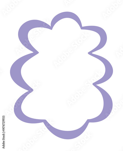 Violet wavy vector frame or border isolated on white background. Curved line, wavy edge. Frame with irregularities. Empty space for text and pictures.