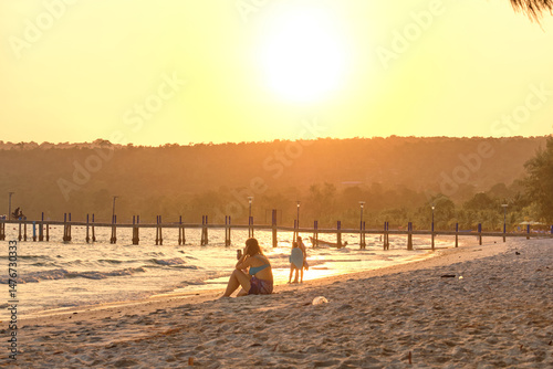 Photography Koh Rong, Cambodia, 10 Jan 2024: Longest Beach in the evening at sunset