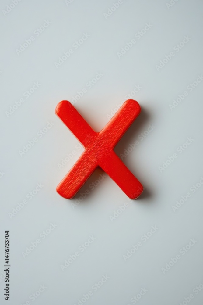 Obraz premium Red X symbol on white background overhead flat lay studio shot for error failure or wrong concept