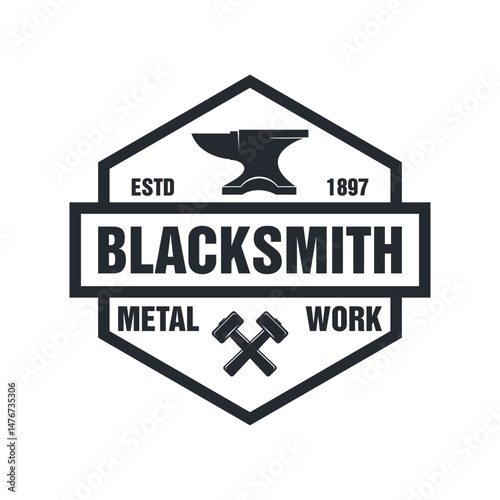 a blacksmith logo on a background with texture. Vector illustration of anvil hammer and text on background with texture. Professional metal work Vector illustration.