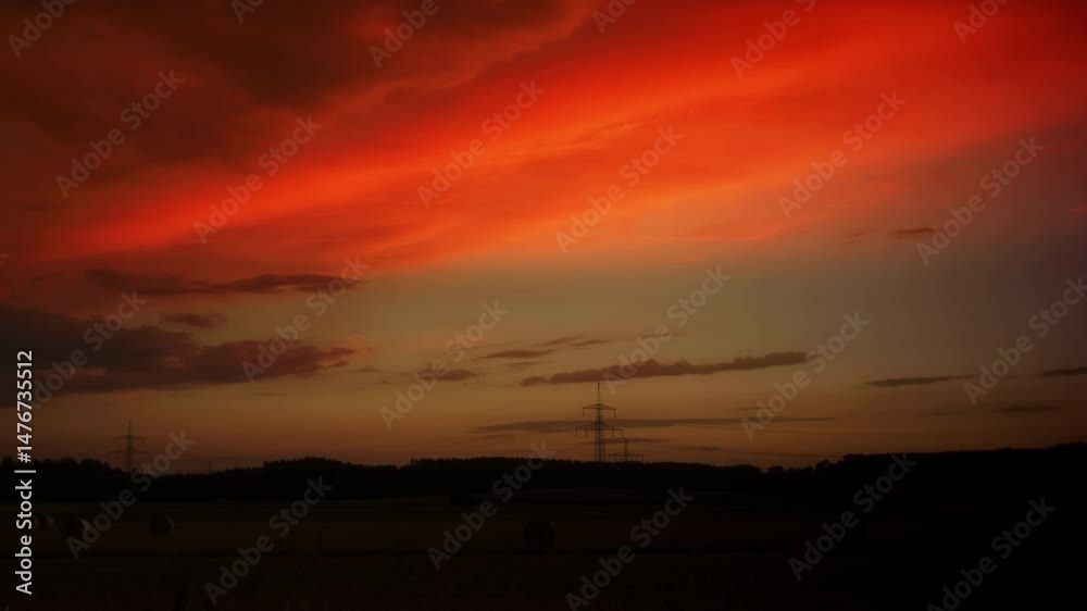 Fiery red cloud sky scene stock footage