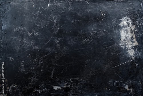 Dark, textured surface with various markings and imperfections.  A deep, dark gray-black background displays scratches, smudges, and remnants of a faded material