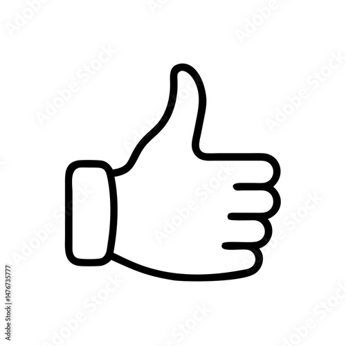 Minimalist black outline vector icon of a thumbs up gesture, symbolizing approval, like, success, and positive feedback in a clean and modern style.
