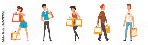 People Character Shopping and Making Purchase Vector Set
