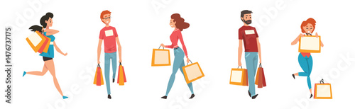 People Character Shopping and Making Purchase Vector Set