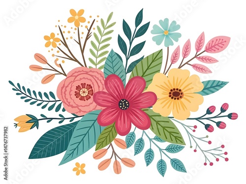 Colorful Floral Arrangement Featuring a Variety of Flowers and Leafy Greenery