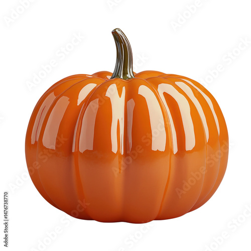 Vibrant glossy orange pumpkin decoration for autumn festivities cutout isolated on transparent bg, png