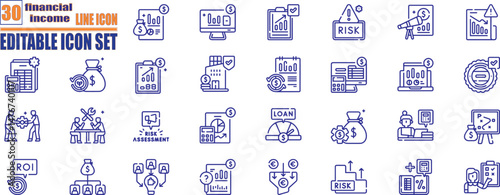 financial income line icon set set of outline . Money income, money savings, earnings, money, cash, investment, financial growth and more. 