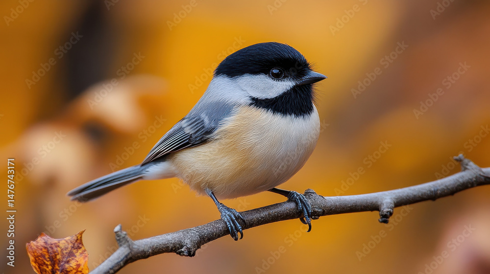 Obraz premium Tiny bird perched on icy twig