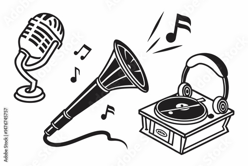 music icon set sihouette black vector