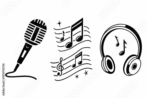 music icon set sihouette black vector
