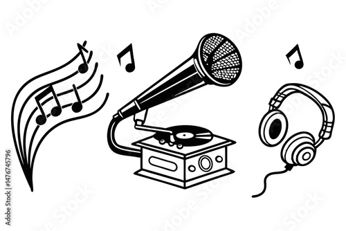 music icon set sihouette black vector