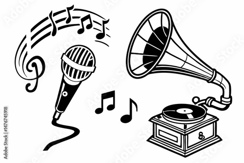 music icon set sihouette black vector