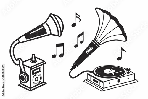 music icon set sihouette black vector