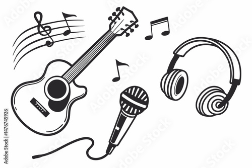 music icon set sihouette black vector