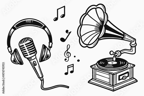 music icon set sihouette black vector