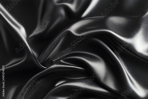 Smooth black satin fabric backdrop with elegant rippling folds