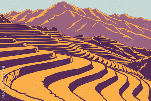 124 dramatic, stunning, mesmerizing, aerial view, mountainous terrain, layered, stepped, terraced, limestone formations, cascading, flowing, glistening, vibrant, saturated colors, warm tones, golden s