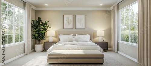 Light and airy bedroom with large windows