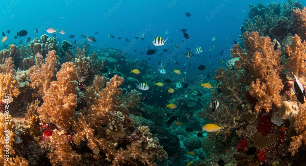 Fototapeta premium Vibrant coral reef teeming with colorful fish