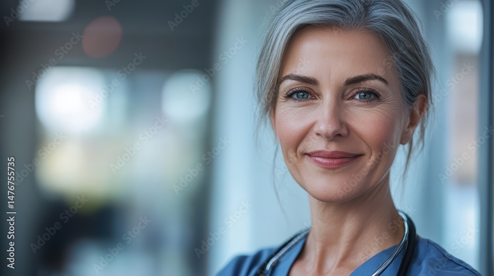 Fototapeta premium Nurse Middle Aged in Medical Office. Woman Providing Healthcare Services