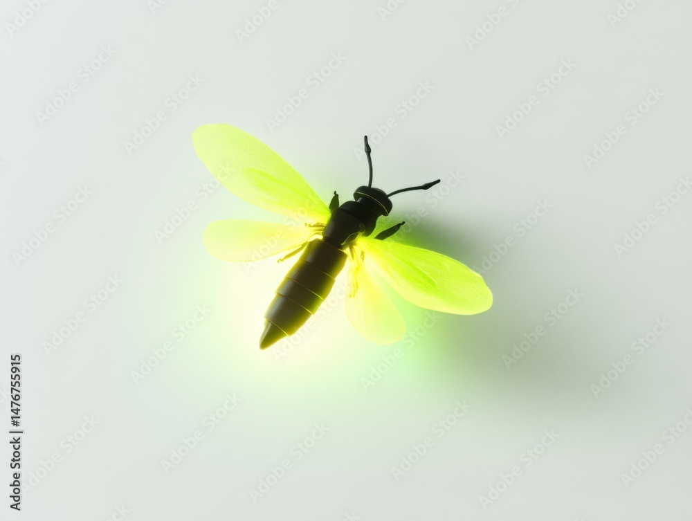 Naklejka premium Glowing firefly on white surface top view studio shot insect flying light emitting luminescence entomology