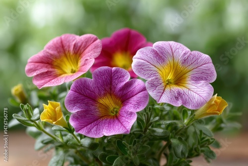 Vibrant Petunias: A Trio of Delicate Blooms in Soft Light