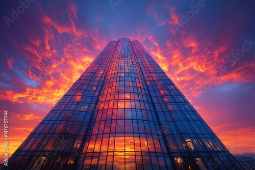 Wallpaper Mural Skyscraper Reaching for the Fiery Sky: A Modern Marvel Reflecting the Vibrant Colors of the Sunset  Torontodigital.ca