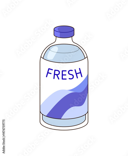 Icon of plastic bottle of fresh clean water. Glass container of mineral drink. Refreshment, closed packaging of cool carbonated beverage. Flat isolated vector illustration on white background