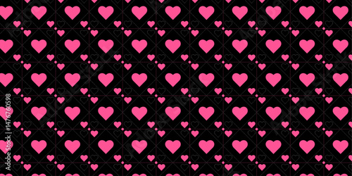Seamless Heart Grid Pattern Background – Romantic Love Design for Valentine’s Day, Wedding, Anniversary, Cards, Fabric, Wallpaper, Greeting, Cover with pink color with triple heart shape