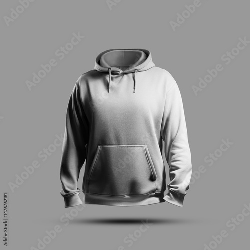 Template of men's white oversized hoodie, 3d rendering, front view for design, branding, pattern, print.