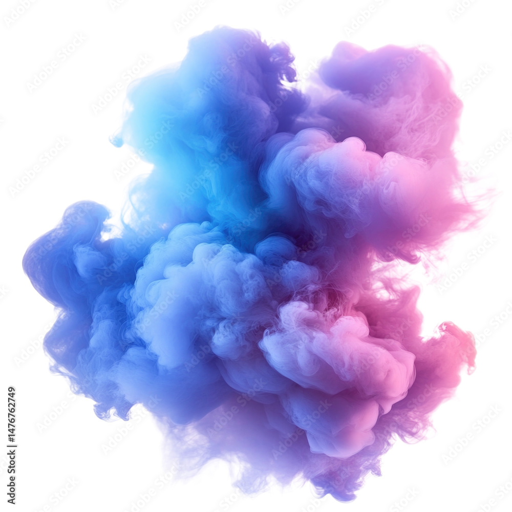 Fototapeta premium Colorful smoke cloud in shades of blue and pink floating through the air cutout isolated on transparent bg, png