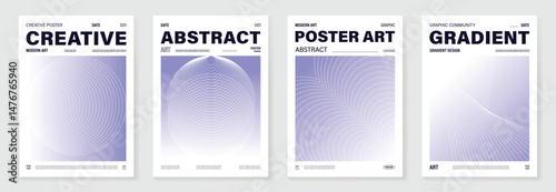 Abstract line wave poster background vector set. Cover template with vibrant perspective dot halftone, line wave. Ideal design for social media, cover, banner, music, ads.
