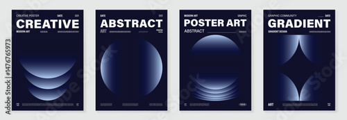 Modern gradient poster background vector set. Cover template with vibrant perspective geometric prism shapes. Ideal design for social media, cover, banner, flyer.
