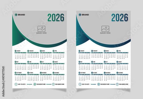 one page wall calendar design set for 2026.