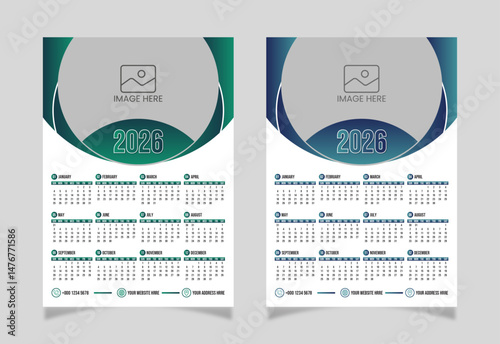 one page wall calendar design set for 2026.