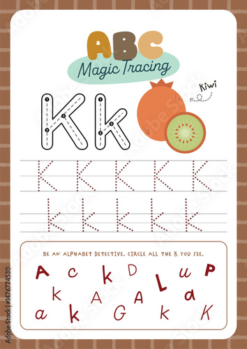 Printable worksheet featuring cute kawaii alphabet tracing activity for kids fun learning perfect for preschool and kindergarten to practice handwriting and letter recognition