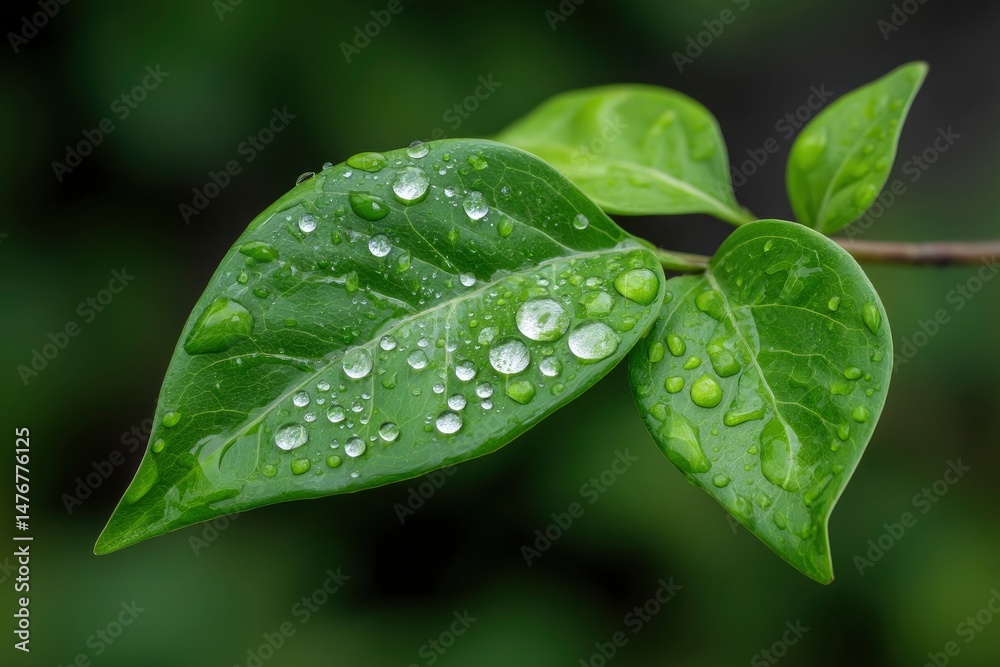 Dew-Kissed Green Leaves: A Serene Nature Photograph Dew-Kissed Green Leaves: A Serene Nature Photograph