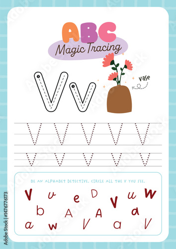 Printable worksheet featuring cute kawaii alphabet tracing activity for kids fun learning perfect for preschool and kindergarten to practice handwriting and letter recognition
