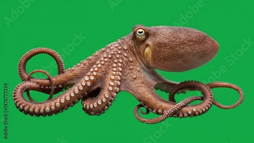 Octopus Crawling on Green Screen Background
