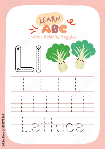 Printable worksheet for tracing healthy vegetables to help kids practice writing skills and learn to recognize different vegetables in a fun and educational way