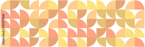 Geometric seamless pattern of semi-circles in warm pastel yellow and orange tones on white background, abstract decorative design.
