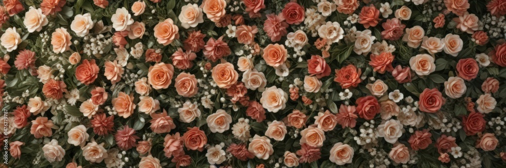 Fototapeta premium Elegant vintage artificial flower wall backdrop Perfect for events & photos , bohemian, wall backdrop